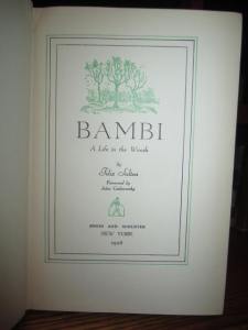 A rare stated First Printing of Bambi, by Felix Saalten, illustrated by Kurt Wiese. (Simon & Schuster, 1928)